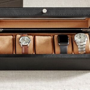 Pottery Barn Black Leather Watch Case with Tan Interior